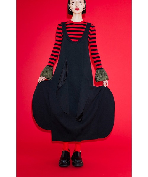 ニット+セーター OMMO BALLOON CUFF BORDER KNIT TOP OMMO BALLOON CUFF BORDER KNIT TOP BORDER KNIT OMMO（オーエム