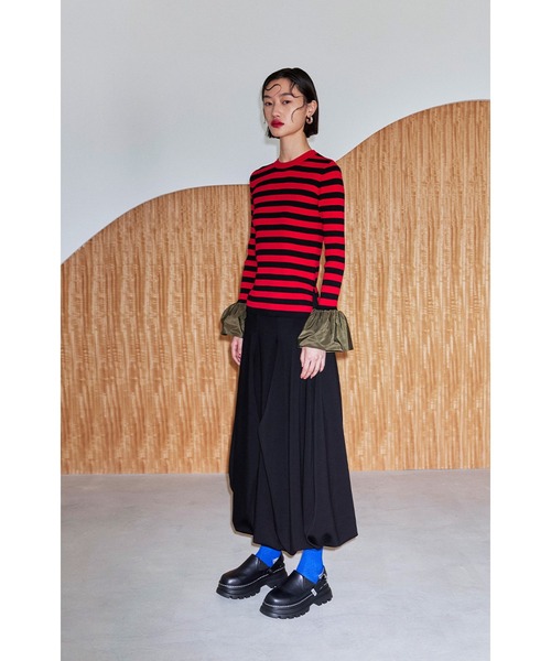 BALLOON CUFF BORDER KNIT TOP（ニット/セーター）｜OMMO（オーエム  