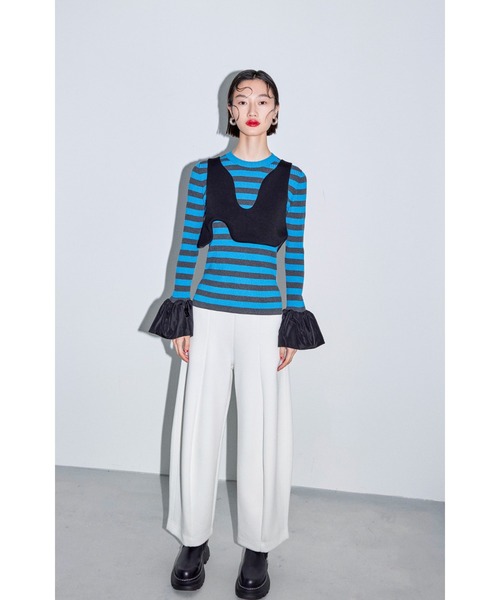 BALLOON CUFF BORDER KNIT TOP（ニット/セーター）｜OMMO（オーエム  