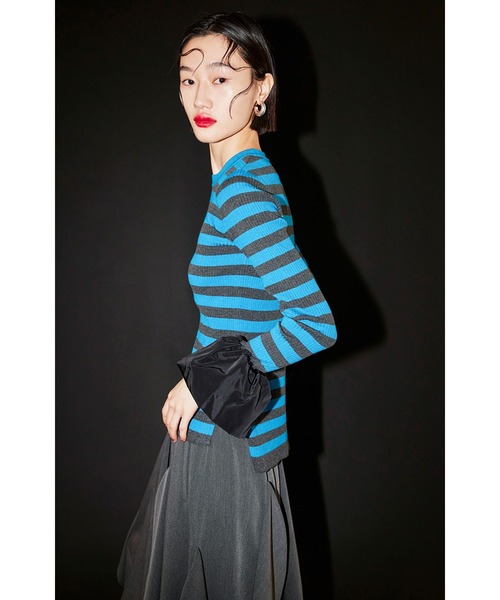 BALLOON CUFF BORDER KNIT TOP（ニット/セーター）｜OMMO（オーエム  
