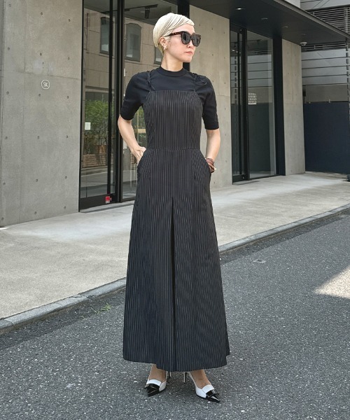 JENNE(ジェンヌ)の「肩紐リボンピンストライプサロペット(その他パンツ・レディース・ネイビー/ブラック/ホワイト・SMALL/MEDIUM/LARGE)」の4枚目の写真