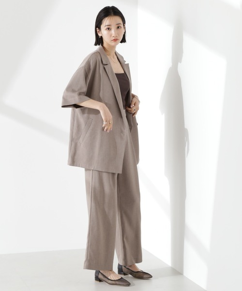 NANO universe（ナノユニバース）の「クリスピーツイルショートスリーブジャケット(セットアップ可)（テーラードジャケット・レディース・チャコール/グレー系その他4/モカ・FREE）」の8枚目の写真