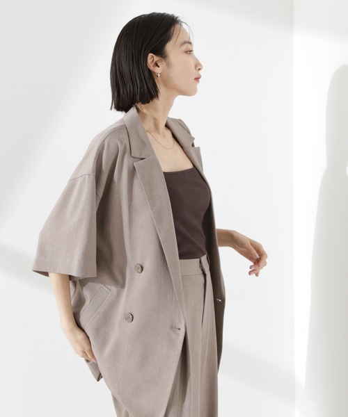 NANO universe（ナノユニバース）の「クリスピーツイルショートスリーブジャケット(セットアップ可)（テーラードジャケット・レディース・チャコール/グレー系その他4/モカ・FREE）」の5枚目の写真