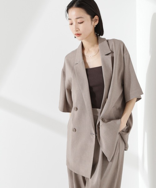 NANO universe（ナノユニバース）の「クリスピーツイルショートスリーブジャケット(セットアップ可)（テーラードジャケット・レディース・チャコール/グレー系その他4/モカ・FREE）」の6枚目の写真