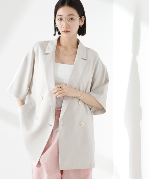 NANO universe（ナノユニバース）の「クリスピーツイルショートスリーブジャケット(セットアップ可)（テーラードジャケット・レディース・チャコール/グレー系その他4/モカ・FREE）」の11枚目の写真