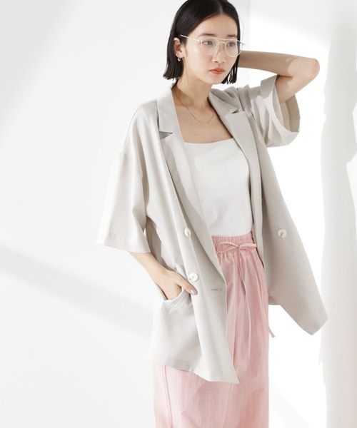 NANO universe（ナノユニバース）の「クリスピーツイルショートスリーブジャケット(セットアップ可)（テーラードジャケット・レディース・チャコール/グレー系その他4/モカ・FREE）」の12枚目の写真