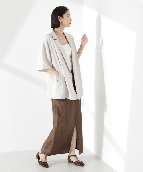 NANO universe（ナノユニバース）の「クリスピーツイルショートスリーブジャケット(セットアップ可)（テーラードジャケット・レディース・チャコール/グレー系その他4/モカ・FREE）」の19枚目の写真