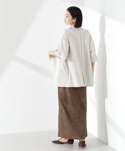 NANO universe（ナノユニバース）の「クリスピーツイルショートスリーブジャケット(セットアップ可)（テーラードジャケット・レディース・チャコール/グレー系その他4/モカ・FREE）」の20枚目の写真