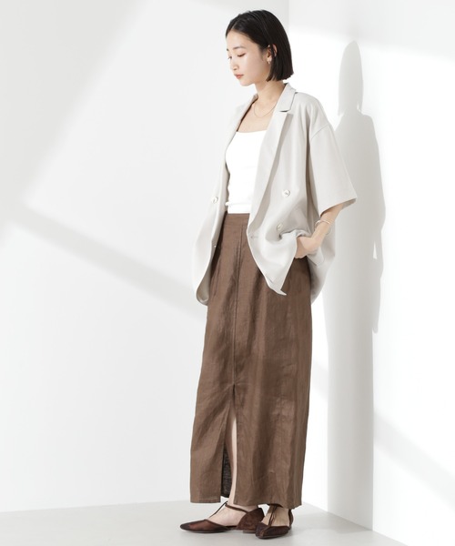 NANO universe（ナノユニバース）の「クリスピーツイルショートスリーブジャケット(セットアップ可)（テーラードジャケット・レディース・チャコール/グレー系その他4/モカ・FREE）」の21枚目の写真