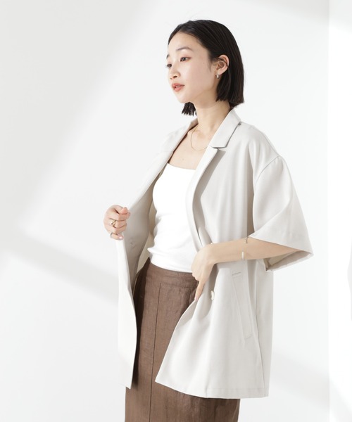 NANO universe（ナノユニバース）の「クリスピーツイルショートスリーブジャケット(セットアップ可)（テーラードジャケット・レディース・チャコール/グレー系その他4/モカ・FREE）」の15枚目の写真