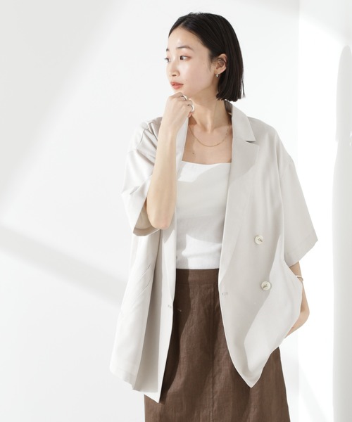 NANO universe（ナノユニバース）の「クリスピーツイルショートスリーブジャケット(セットアップ可)（テーラードジャケット・レディース・チャコール/グレー系その他4/モカ・FREE）」の17枚目の写真