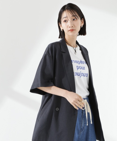 NANO universe（ナノユニバース）の「クリスピーツイルショートスリーブジャケット(セットアップ可)（テーラードジャケット・レディース・チャコール/グレー系その他4/モカ・FREE）」の22枚目の写真