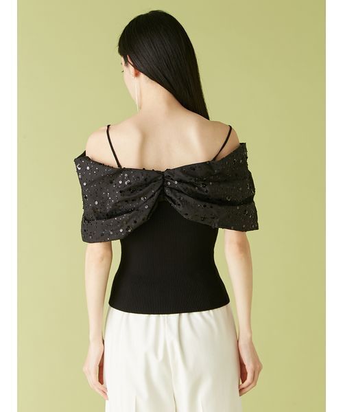 LILY BROWN（リリーブラウン）の「[L.B CANDY STOCK]BIGリボンビジューニットトップス（ニット/セーター・レディース・ブラック/ホワイト/ストライプ・FREE）」の9枚目の写真