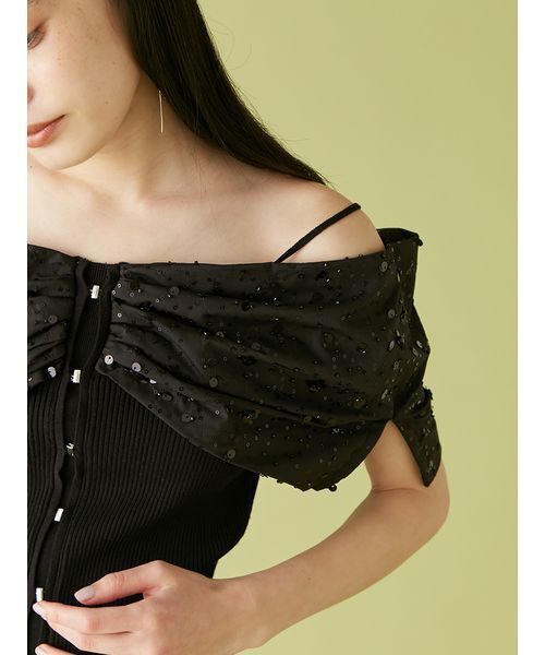 LILY BROWN（リリーブラウン）の「[L.B CANDY STOCK]BIGリボンビジューニットトップス（ニット/セーター・レディース・ブラック/ホワイト/ストライプ・FREE）」の13枚目の写真