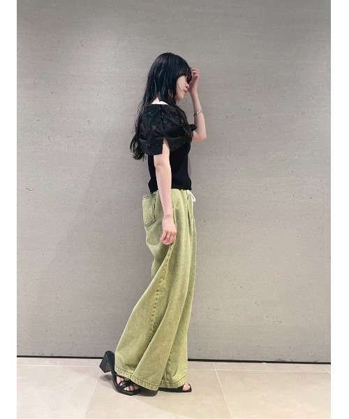 LILY BROWN（リリーブラウン）の「[L.B CANDY STOCK]BIGリボンビジューニットトップス（ニット/セーター・レディース・ブラック/ホワイト/ストライプ・FREE）」の6枚目の写真