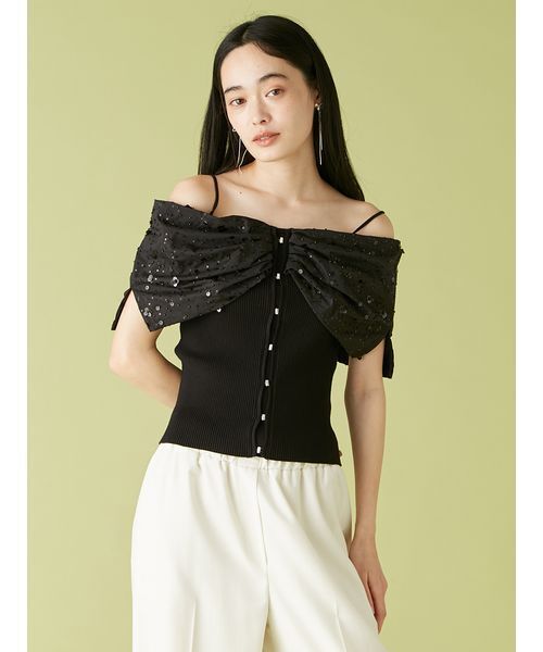 LILY BROWN（リリーブラウン）の「[L.B CANDY STOCK]BIGリボンビジューニットトップス（ニット/セーター・レディース・ブラック/ホワイト/ストライプ・FREE）」の19枚目の写真