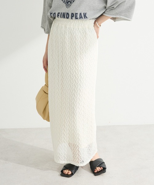 Green　Parks（グリーンパークス）の「ニットレースIラインスカート（スカート・レディース・アイボリー/グリーン/ブラウン/ブラック・FREE）」の2枚目の写真