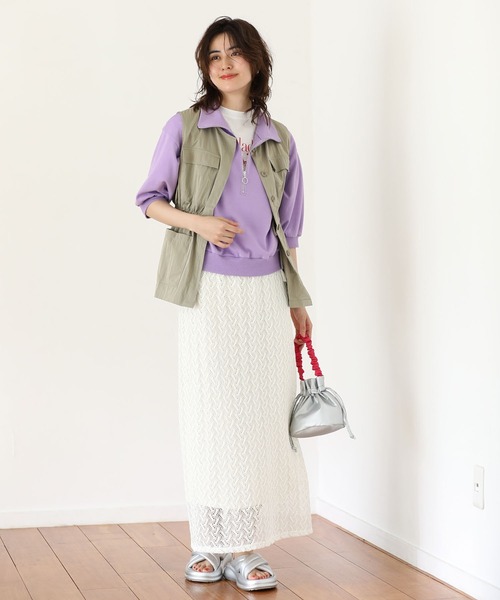 Green　Parks（グリーンパークス）の「ニットレースIラインスカート（スカート・レディース・アイボリー/グリーン/ブラウン/ブラック・FREE）」の19枚目の写真