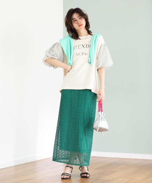 Green　Parks（グリーンパークス）の「ニットレースIラインスカート（スカート・レディース・アイボリー/グリーン/ブラウン/ブラック・FREE）」の16枚目の写真