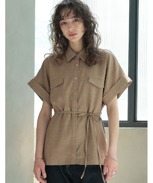 Re:EDIT（リエディ）の「[2025 SUMMER COLLECTION]リネンライク金ボタンサファリシャツ（シャツ/ブラウス・レディース・ブラウン/ブルー/アイボリー/チャコールグレー/ブラック/ベージュ・MEDIUM/LARGE）」の5枚目の写真