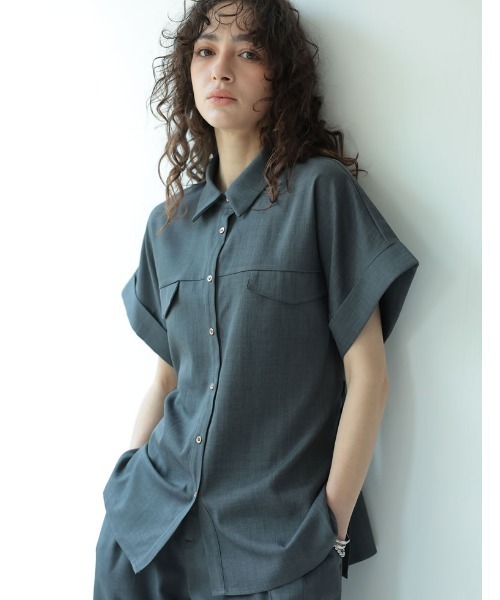 リップル洋品店【EZU】草木染め リネン たくさんボタンのついた長袖シャツ コットンボイルブラウス 5分袖 | deux C(ドゥ・セー)公式