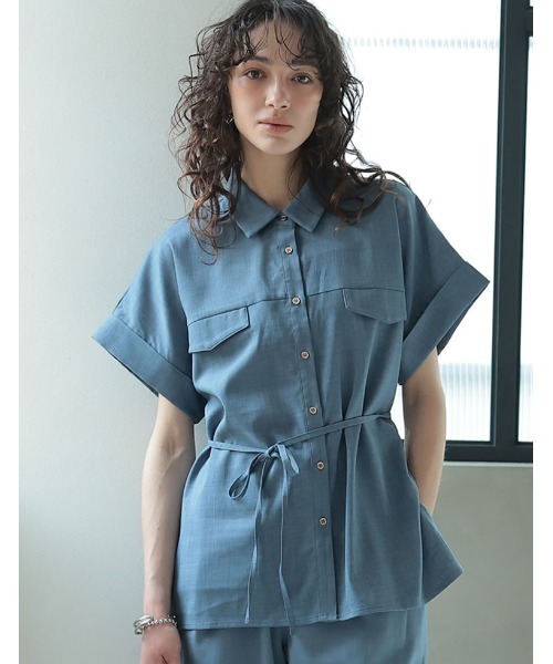 Re:EDIT（リエディ）の「[2025 SUMMER COLLECTION]リネンライク金ボタンサファリシャツ（シャツ/ブラウス・レディース・ブラウン/ブルー/アイボリー/チャコールグレー/ブラック/ベージュ・MEDIUM/LARGE）」の6枚目の写真