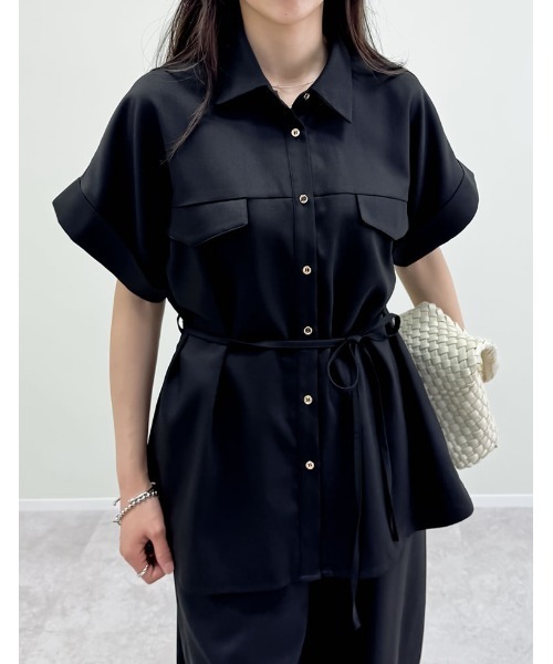 Re:EDIT（リエディ）の「[2025 SUMMER COLLECTION]リネンライク金ボタンサファリシャツ（シャツ/ブラウス・レディース・ブラウン/ブルー/アイボリー/チャコールグレー/ブラック/ベージュ・MEDIUM/LARGE）」の8枚目の写真