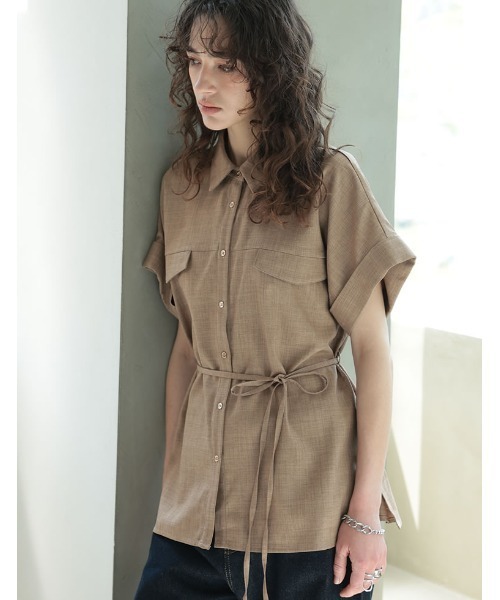 Re:EDIT（リエディ）の「[2025 SUMMER COLLECTION]リネンライク金ボタンサファリシャツ（シャツ/ブラウス・レディース・ブラウン/ブルー/アイボリー/チャコールグレー/ブラック/ベージュ・MEDIUM/LARGE）」の11枚目の写真