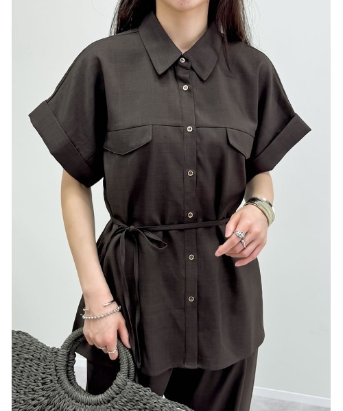 Re:EDIT（リエディ）の「[2025 SUMMER COLLECTION]リネンライク金ボタンサファリシャツ（シャツ/ブラウス・レディース・ブラウン/ブルー/アイボリー/チャコールグレー/ブラック/ベージュ・MEDIUM/LARGE）」の17枚目の写真