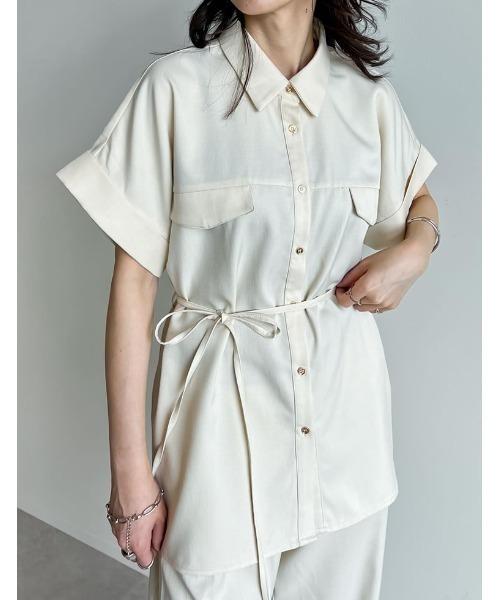 Re:EDIT（リエディ）の「[2025 SUMMER COLLECTION]リネンライク金ボタンサファリシャツ（シャツ/ブラウス・レディース・ブラウン/ブルー/アイボリー/チャコールグレー/ブラック/ベージュ・MEDIUM/LARGE）」の20枚目の写真