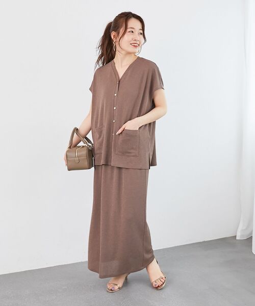 le.coeur blanc（ルクールブラン）の「リネンタッチミラノリブセットアップ（ワンピース・レディース・モカ/ベージュ/ネイビー・38）」の3枚目の写真