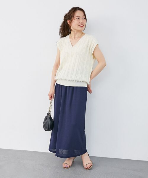 le.coeur blanc（ルクールブラン）の「リネンタッチミラノリブセットアップ（ワンピース・レディース・モカ/ベージュ/ネイビー・38）」の6枚目の写真