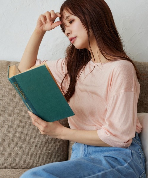 mysty woman（ミスティウーマン）の「【WEB限定】フラッペシアー半袖Tシャツ　499727（Tシャツ/カットソー・レディース・オフホワイト/ブラック/グレー/グリーン/ブルー/パープル/イエロー/ピンク・FREE）」の8枚目の写真