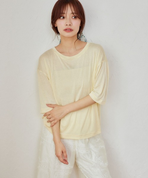 mysty woman（ミスティウーマン）の「【WEB限定】フラッペシアー半袖Tシャツ　499727（Tシャツ/カットソー・レディース・オフホワイト/ブラック/グレー/グリーン/ブルー/パープル/イエロー/ピンク・FREE）」の7枚目の写真