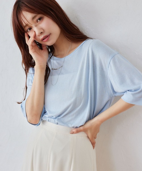 mysty woman（ミスティウーマン）の「【WEB限定】フラッペシアー半袖Tシャツ　499727（Tシャツ/カットソー・レディース・オフホワイト/ブラック/グレー/グリーン/ブルー/パープル/イエロー/ピンク・FREE）」の6枚目の写真