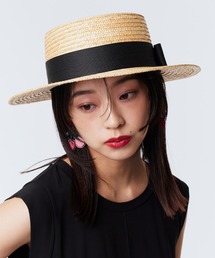 リボン」に該当するハット（ブラック/黒色系・麦わら・ストロー