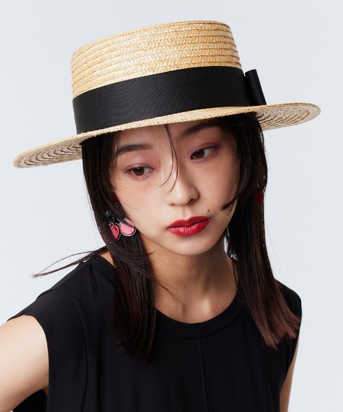 Narcissus(ナルシス)の「ストローハットリボン付き 麦わら帽子(ハット・レディース・ブルー/ブラック・FREE)」の2枚目の写真
