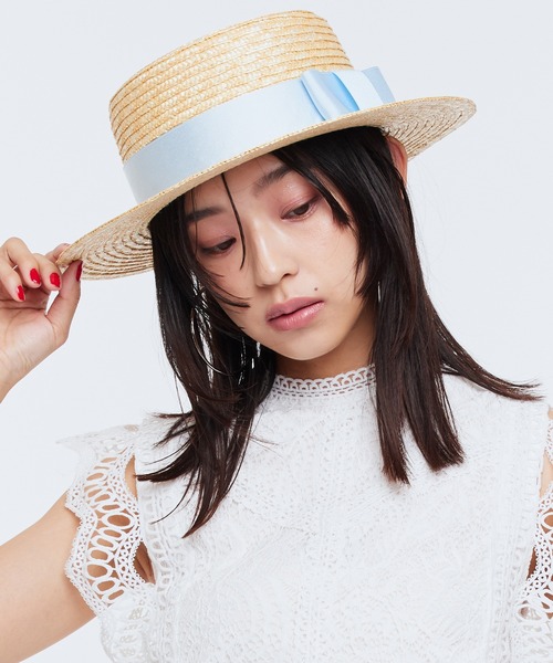 Narcissus(ナルシス)の「ストローハットリボン付き 麦わら帽子(ハット・レディース・ブルー/ブラック・FREE)」の17枚目の写真