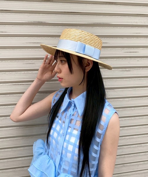 Narcissus(ナルシス)の「ストローハットリボン付き 麦わら帽子(ハット・レディース・ブルー/ブラック・FREE)」の18枚目の写真