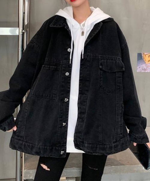 MASHIRO(マシロ)の「【MASHIRO】ビッグシルエットデニムジャケット(デニムジャケット・レディース・ブラック/ブルー・FREE)」の1枚目の写真