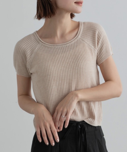 Lunea（ルネア）の「ラウンドネックリブニットトップス（ニット/セーター・レディース・ブラック/ライトグレー/ブラウン/ベージュ/ダークグレー・FREE）」の5枚目の写真