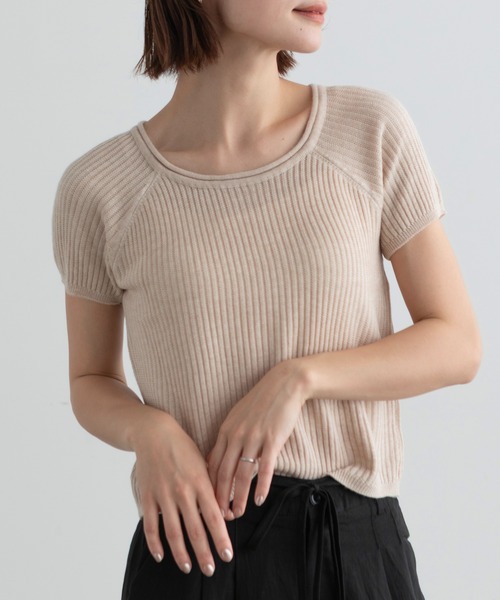 Lunea（ルネア）の「ラウンドネックリブニットトップス（ニット/セーター・レディース・ブラック/ライトグレー/ブラウン/ベージュ/ダークグレー・FREE）」の9枚目の写真