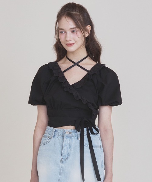 セール】【NOTYOURROSE】Rosie wrap blouse / 【ノットユアローズ