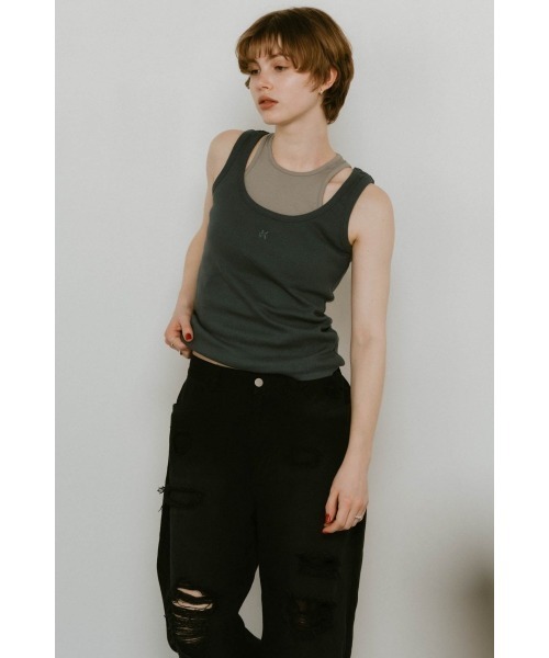 タンクトップ ノースリーブ Knuth Marf 2piece layered logo tank top レディース 2piece layered logo tank top/3color | KNUTH MARF