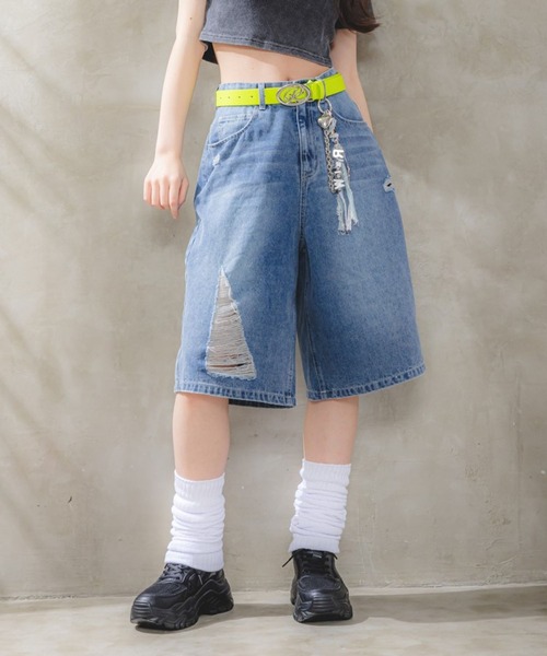 repipi armario（レピピ アルマリオ）の「Looseハーフパンツ（デニムパンツ・キッズ・ブラック/ブルー系その他/ブルー・SMALL/MEDIUM/LARGE）」の3枚目の写真