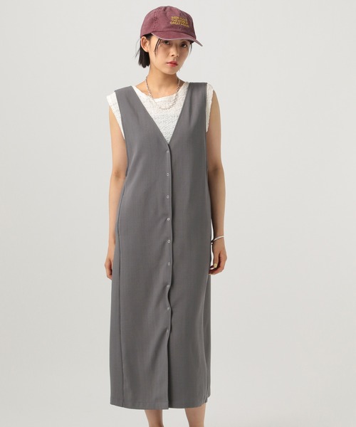 BAYFLOW(ベイフロー)の「リネンライクジレワンピース(ワンピース・レディース・チャコール/ベージュ・FREE)」の1枚目の写真