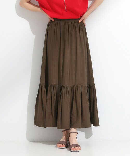 DRESKIP(ドレスキップ)の「麻調ティアードスカート(スカート・レディース・ブラック/オレンジ/ブルー系その他/ダークブラウン・00)」の2枚目の写真