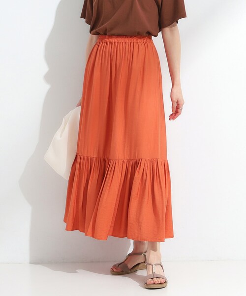 DRESKIP(ドレスキップ)の「麻調ティアードスカート(スカート・レディース・ブラック/オレンジ/ブルー系その他/ダークブラウン・00)」の4枚目の写真