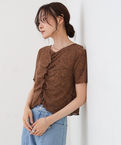 Bab(バブ)の「ウェーブデザイン半袖カットソー(Tシャツ/カットソー・レディース・ブルー/オフホワイト/ブラウン・FREE)」の3枚目の写真
