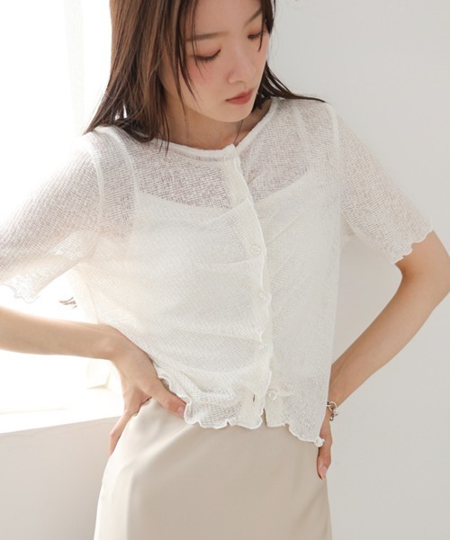 Bab(バブ)の「ウェーブデザイン半袖カットソー(Tシャツ/カットソー・レディース・ブルー/オフホワイト/ブラウン・FREE)」の2枚目の写真